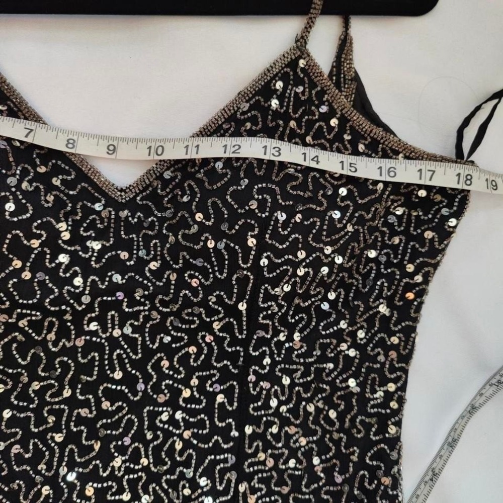 Vintage 80s Laurence Kazar Silk Beaded Sequin Cocktail Party Dress Midi‎ Glam - Picture 8 of 8